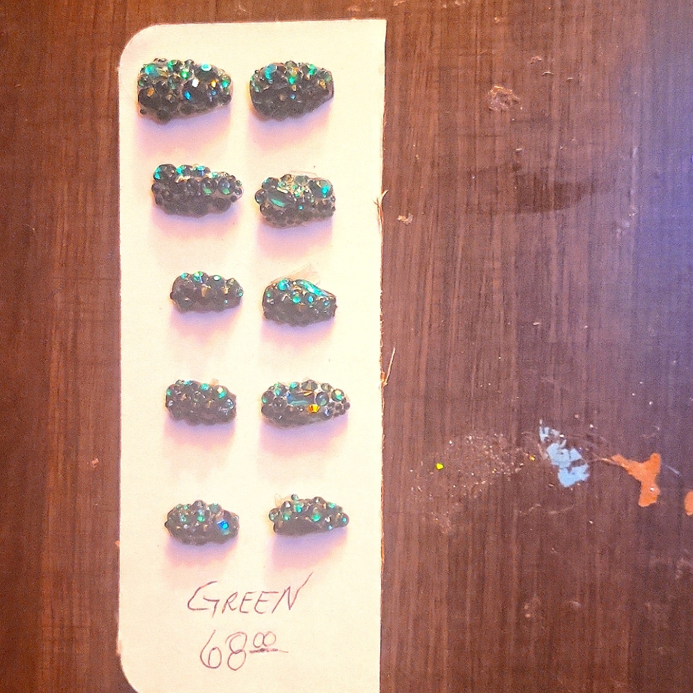 Green rhinestone nails